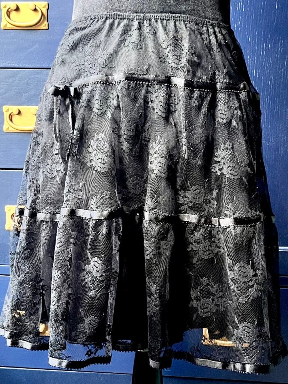 No Boundaries Black Lace & Ribbons Skirt Above Knee Juniors XL (15) Goth Y2K